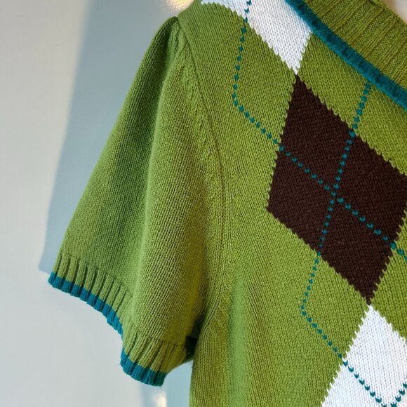Cato SZ18/20 Green Argyle Short Sleeve Sweater 80's Academia Preppy Golf Classic - Picture 6 of 10